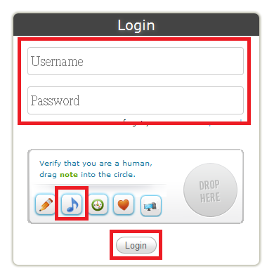 Enter your your registered username and password. Then drag the correct picture as mentioned in text